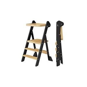 COSYLAND Tour d&rsquo;Observation Montessori Enfant Pliable &ndash; If Design Award, Tour d&rsquo;Apprentissage en Bois R&eacute;glable en Hauteur d&egrave;s 1 an avec Filet de S&eacute;curit&eacute;, Kitchen Helper B&eacute;b&eacute; &ndash; Noir & Naturel