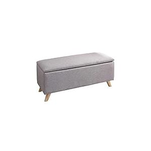 BAKAJI Coffre Pouf de Rangement Repose-Pieds pour Chambre &agrave; Coucher, Banc en Bois, rev&ecirc;tement en Tissu Hopsack Assise ouvrable rembourr&eacute;e 103 x 40 x 44,5 cm (Gris Clair)