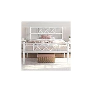 Yaheetech Cadre de Lit 90x200 cm avec Sommier, Lits Simples 1 Place pour Adulte, Lits en Métal 1 Personne Une Place, Lit Moderne en Fer Forgé, 32,5 cm Espace de Rangement, Assemblage Facile, Blanc