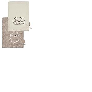 Sterntaler Lot de 2 gants de toilette pour b&eacute;b&eacute; - En coton absorbant et doux - Pour le bain et la douche - Gants de toilette pour b&eacute;b&eacute; et enfant avec broderie, sable