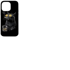 Chat Noir fumant Cigarette Amateur de Whisky drôle Coque pour iPhone 14 Pro Max