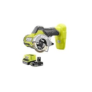 Ryobi - Meuleuse 18 volts sans fils ONE+, 76mm, Brushless, livrée avec 2 lames (pour métal et tuiles) et 1 disque abrasif - 1 Batterie 2Ah et 1 Chargeur Rapide