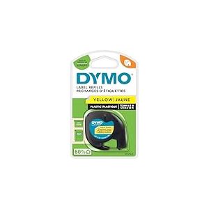 DYMO LetraTag Étiquettes en plastique Authentique | 12 mm x 4 m | impression en noir sur fond jaune | Étiquettes autocollantes pour étiqueteuse DYMO LetraTag