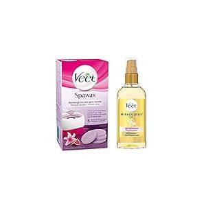 VEET - Lot de 6 Disques de Recharges de Cire Chaude Spa Wax et d'une Huile Miraculeuse A Base d'Huiles 100% d'Origine Naturelle