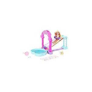 Barbie Coffret Toboggan Aquatique Arc-en-Ciel avec Poupée Chelsea Et Son Chiot, Hauteur 20 Cm, Accessoires Inclus, Jouet Enfant, A Partir De 3 Ans, HTK39