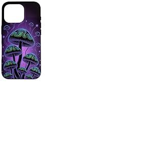 Motif champignons magiques psychédéliques noirs esthétiques Coque pour iPhone 16 Pro
