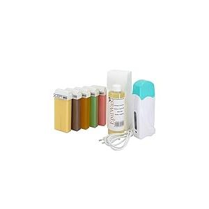 EpilWax - Kit Chauffe Cire &Eacute;pilation Professionnelle avec 5 x Recharges Roll on Cire Chocolat/Vanille/Rose/Miel/Al&egrave;o Vera, 100 x Bandes d'&Eacute;pilation et Huile apr&egrave;s &Eacute;pilation - Gamme Solo Multi