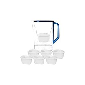 Wessper Carafe Filtrante avec Filtre, Carafe pour porte de réfrigérateur 2,7 L, Cartridges avec Charbon Actif et Résine échangeuse d'ions, Pitcher set set de 6 Filtres - Bleu