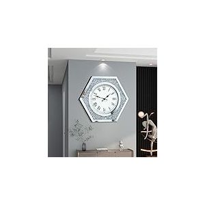 JTWALCLOCK Grande Horloge Murale pour décoration de Salon - Horloge Murale Moderne en Cristal écrasé avec Strass Scintillants - Grand Miroir argenté - 50,8 cm - Horloge silencieuse pour décoration