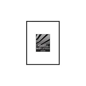 Americanflat Cadre 45x60 cm Noir - Cadre Photo 20x25 cm avec Passe-Partout ou 45x60 cm sans Passe-Partout - Vitre Plexi Poli - Suspension Verticale ou Horizontale