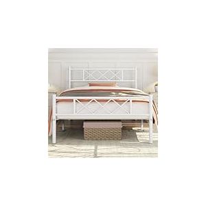 Yaheetech Cadre de Lit 90x190 cm avec Sommier, Lits Simples en Fer Forg&eacute; 1 Place pour Adulte, Lits Modernes en M&eacute;tal 1 Personne Une Place, 32,5 cm Espace de Rangement, Assemblage Facile, Blanc