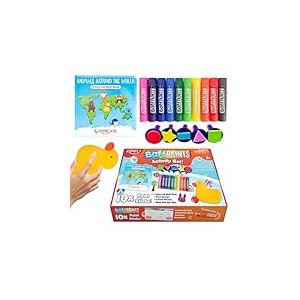 ZIMPLI - Set d'activit&eacute;s Baff Paints, 10 b&acirc;tons de peinture lavables pour le bain, livre de coloriage pour le bain, &eacute;ponge en forme de canard, 5 tampons amusants et sac de rangement en filet