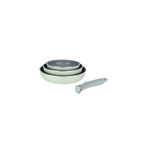 Sitram 716940 Lot de 3 Poêles en Aluminium gamme FAMILY Ø 20,24,28 cm - Revêtement Antiadhésif Sain en Céramique effet pierre - Coloris vert - manche amovible SITRAMOVIBLE - Tous feux dont Induction
