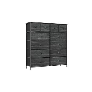 Clevich Commode pour Chambre &agrave; Coucher, Armoire &agrave; 12 Tiroirs en Tissu Meuble de Rangement avec Dessus en Bois et Grand Espace de Rangement Chambre &agrave; Coucher, Salon, Entr&eacute;e (Noir)