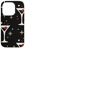 Retro Casino Verre &agrave; Cocktail Ic&ocirc;nes Jaune Allover Vibe Coque pour iPhone 14 Pro