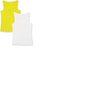 Amazon Essentials D&eacute;bardeur &agrave; Encolure Carr&eacute;e, Coupe Ajust&eacute;e Femme, Lot de 2, Blanc/Jaune Citron, S