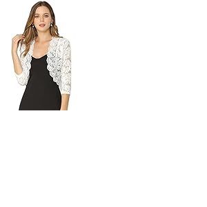Allegra K Bol&eacute;ro Femme &Eacute;l&eacute;gant en Dentelle Floral &agrave; 3/4 Manches Cardigan Transparent &agrave; Haussement d'&Eacute;paule Bol&eacute;ro pour Mariage et F&ecirc;te Gilet Court L&eacute;ger Devant Ouvert Blanc XS