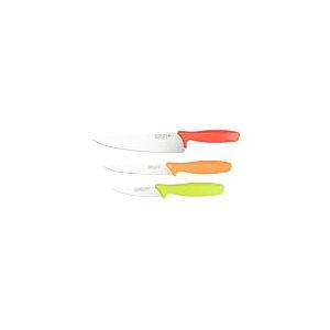 Rockingham Forge Ensemble de 3 couteaux de cuisine Essentials 8007, couteau d'office 9 cm, couteau utilitaire 12 cm, couteau de chef 20 cm, manches verts, orange et rouges