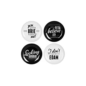 Premier Housewares Assiettes à Fromage Pun and Games, Porcelaine, Blanc/Noir, 19 x 19 x 2 cm