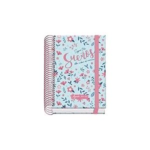 Dohe - Agenda Scolaire 2025 2026 - Jour Page, Taille A6 (12x17 cm), Espagnol et Anglais, Septembre à Juin, Reliure Spirale et Gomme, Couverture Rigide, 4 Pages de Stickers - PRIME Blossom
