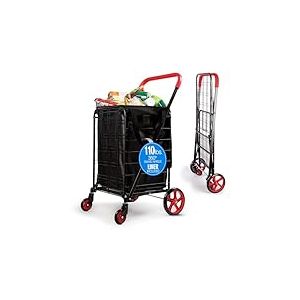 SereneLife Chariot de Courses - Caddie de Courses Pliable avec Roues Pivotantes à 360°- Capacité de 50 kg - Chariot à roulettes Portable et Rétractable pour Achats, Linge, Bagages - Rouge