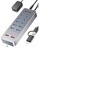 BYEASY Hub USB 3.0 13 Ports avec 10 Ports USB 3.0, 2 Ports de Charge USB A et 1 Port de Charge USB C, r&eacute;partiteur USB avec Adaptateur 12 V 3 A pour Ordinateur Portable, Tablette, cl&eacute;s USB