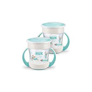 NUK Mini Magic Cup Tasse antifuite | Rebord antifuite 360° | À partir de 6 mois | Poignées ergonomiques | Sans bisphénol A | 160 ml | souris (turquoise) | 2 unités