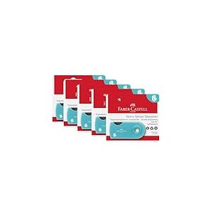 FABER-CASTELL 205244 - Taille-crayons gaucher enfants, 5 boîtes de taillants Sleeve turquoise, double Tailler pour crayons de plomb et de couleur