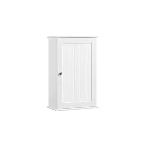 Yaheetech Armoire Murale de Toilette, Meuble de Rangement Suspendu Salle de Bain, 35 x 20,7 x 55 cm, Armoire à Pharmacie, 2 Étagère Réglables, avec Porte, en Bois Blanc WC Cuisine Blanc