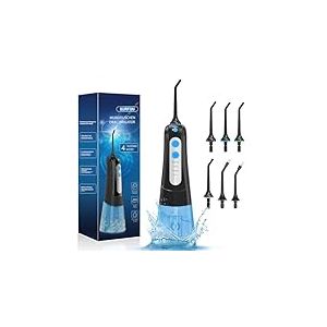 SURFOU Jet Dentaire, Hydropulseur Dentaire 4 Modes 5 Embouts, Cadeaux de Noël Irrigateur Oral IPX7 Etanche USB rechargeable et Réservoir D'eau 300 ml pour Voyage et usage Domestique