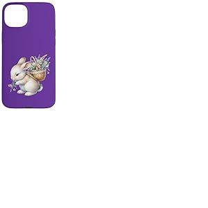 Cottagecore Breloque aquarelle Lapin avec panier de fleurs Coque pour iPhone 15 Plus
