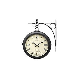 Acu-Rite AcuRite Horloge Double Face avec thermom&egrave;tre pour terrasse en m&eacute;tal Noir