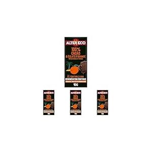 ALTER ECO - Tablette Chocolat Noir 100% Cacao et Orange - Bio & &Eacute;quitable - 90 g (Lot de 4)