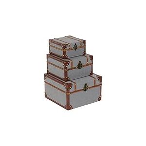 Deco 79 54070 Lot de 3 bo&icirc;tes de rangement en bois et toile de jute Gris/marron/dor&eacute; 20,3 x 25,4 x 30,5 cm