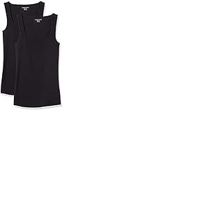 Amazon Essentials D&eacute;bardeur &agrave; Encolure Carr&eacute;e, Coupe Ajust&eacute;e Femme, Lot de 2, Noir, XS