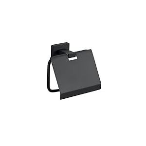 Gedy ATENA Porte-Rouleau de Papier Toilette avec Couvercle, Noir Mat, Acier Inoxydable, 13 x 5,3 x 11,3 cm