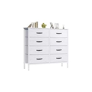 LYNCOHOME Commode avec 8 tiroirs en Tissu, Commode Chambre Blanc, Meuble de Rangement, Meuble Chambre, Armoire à tiroirs pour Cuisine, Bureau, Couloir, Meuble TV avec tiroirs