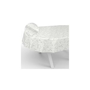 ANRO Nappe en Toile cirée, Lavable, pour Table de Jardin, extérieur, intérieur, Ovale, Bord coupé, Motif Feuilles, Grise, 200 x 140 cm