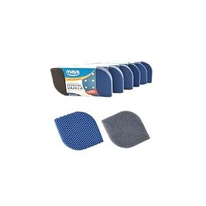 MAYA Evo Lot de 12 &eacute;ponges &agrave; r&eacute;curer pour Vaisselle. Nettoie sans Rayures. Ne Laisse Pas de r&eacute;sidus de Nourriture. Lavable au Lave-Vaisselle et en Machine. Dimensions : 12 x 8,5 x 2,5 cm. Lot de 12