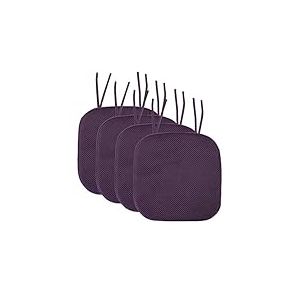 Sweet Home Collection Lot de 4 Coussins de Chaise en Mousse &agrave; m&eacute;moire de Forme avec Attaches, Dos en Caoutchouc antid&eacute;rapant, carr&eacute; Arrondi, 40,6 x 40,6 cm, Violet Aubergine