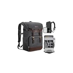 K&F Concept Sac à dos pour appareil photo - Imperméable et robuste - Pour appareil photo reflex Canon, Nikon, Sony, Fujifilm Olympus et ordinateur portable de 15,6" - Gris toile