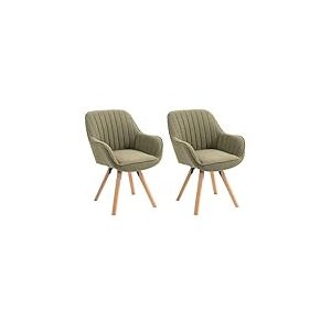 MEUBLE COSY Lot de 2 Chaise Salle à Manger Scandinave Fauteuil Coiffeuse Siège Pivotant avec Accoudoirs pour Chambre Salon Cuisine Bureau, Rembourré en Tissu Pieds en Bois Massif, Vert, 60x58x83cm