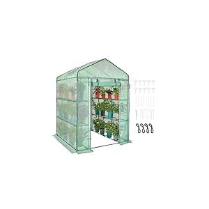 VEVOR Serre de Jardin 141x141x200 cm Tente Abri de Plantes avec &Eacute;tag&egrave;res Charge 15 kg B&acirc;che PE avec Porte et Fen&ecirc;tres et Cadre en Acier Montage Facile Id&eacute;al pour Plantation Fleurs Stockage Vert