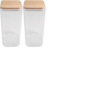 Birambeau - Bocal en Verre - Bo&icirc;tes Conservation - Couvercle Bambou - Id&eacute;al Conservation Aliments Secs - Courses Vrac - Capacit&eacute; : 950mL, Beige (Lot de 2)