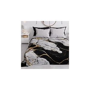 PETTI Artigiani Italiani - Couvre-lit 1 Place et Demie (220x260 cm) Printemps &Eacute;t&eacute;, Parure de Lit 1 Place et Demie, Draps de Lit 1/2 Personnes, Marbre Blanc Noir, 100% Fabriqu&eacute; en Italie