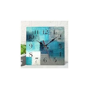 ArtSocket Horloge Murale en Bois silencieuse sans tic-tac, Vert, Bleu, Gris, Bleu Sarcelle, Peinture Abstraite Grise, carrée, Rustique, horloges murales côtières décoratives pour la Maison, la