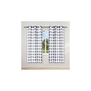 Simple Deluxe Rideaux occultants à Carreaux Buffalo pour Salon, Chambre à Coucher, Style Ferme, Cour et Chambre à Coucher, 94 cm de Large x 160 cm de Long, Blanc et Gris