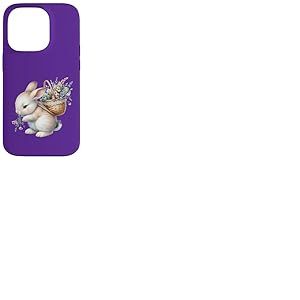 Cottagecore Breloque aquarelle Lapin avec panier de fleurs Coque pour iPhone 14 Pro