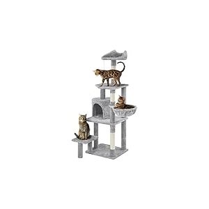 Yaheetech Arbre &agrave; Chat Taille 145 cm de Haut Multiniveau Tour pour Chats avec Perchoir &agrave; Oreilles Cachette Panier Plateforme Poteaux &agrave; Griffer Centre d&rsquo;activit&eacute;s Gris Clair