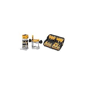 DEWALT - Affleureuse Défonceuse Brushless XR 18V - Plongée 55mm & Coffret 12 Fraises de Défonceuse - DT90016-QZ - Set de Fraises à Rainurer bois en Acier avec Coffret de Transport - Manche Ø 8mm